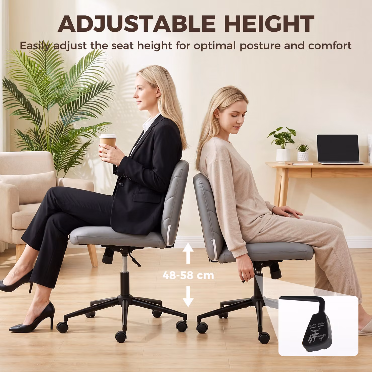 HOMCOM Retro Swivel Task Chair in Grey Synthetic Leather with Castors – 4