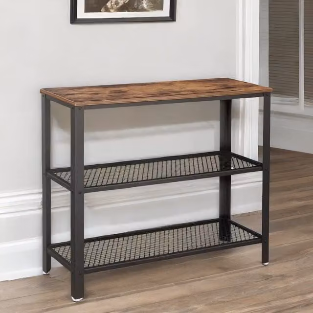 Rafaelo Mobilia 3 Tier Console Table in Rustic Brown