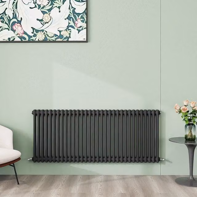 AicaBathroom Horizontal Traditional Cast Iron Style 2 Column Steel Radiator in Anthracite, H 146 cm x W 60 cm x D 60 cm