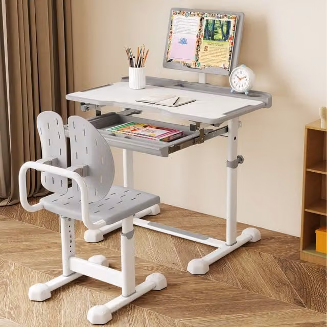 Costway Childrens Study Desk and Chair Set in Grey