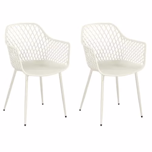 Core Products Sunray Outdoor Dining Chairs Set of 2, Geometric Lattice Armchairs with Matt Steel Powder-Coated Legs in White or Green – 1