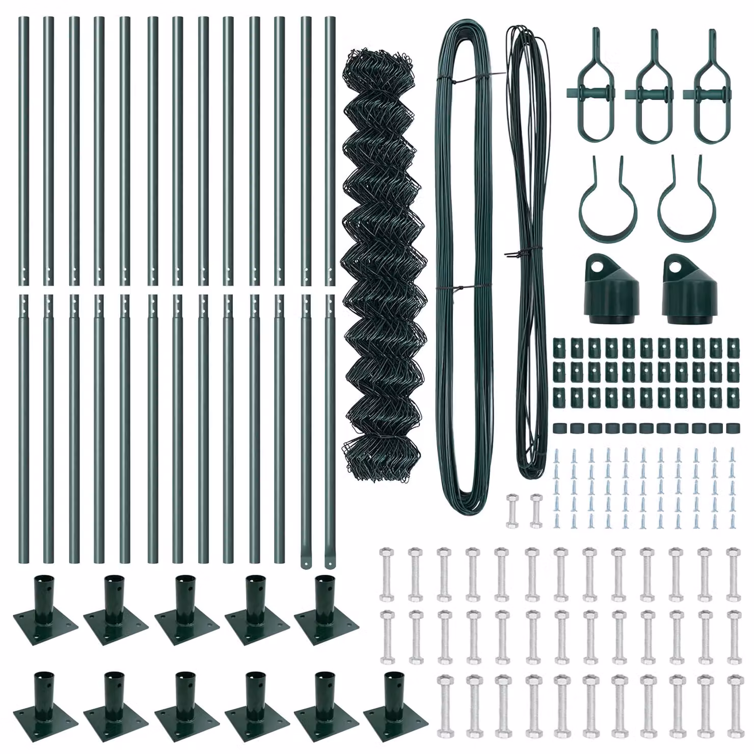 Berkfield Home Green Galvanised Steel Chain Link Fence with 13 Flanged Posts, W: 25 m, H: 0.8 m – 3