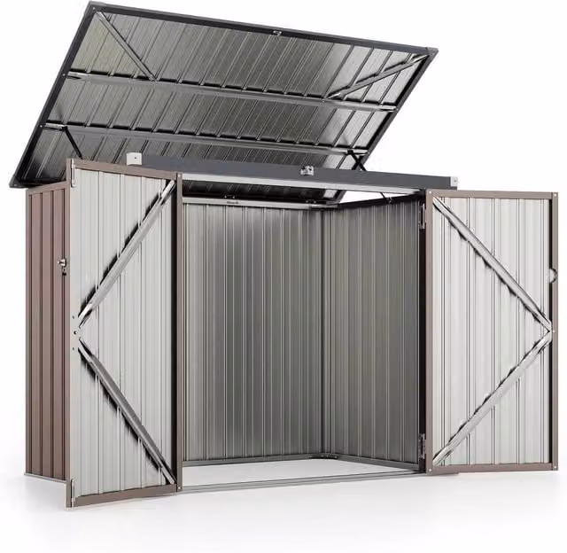 PAWNORA Grey Galvanised Steel Outdoor Bin Store Trash Can Storage Shed – 1