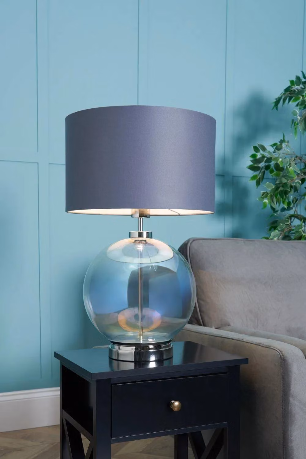 BHS Lighting Metro Modern Table Lamp in Silver and Grey with Glass Sphere – 2