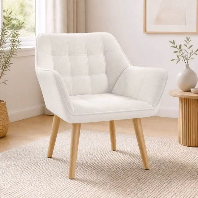 STILVORA Armchair with Wide Arms in Cream and Beige – 1
