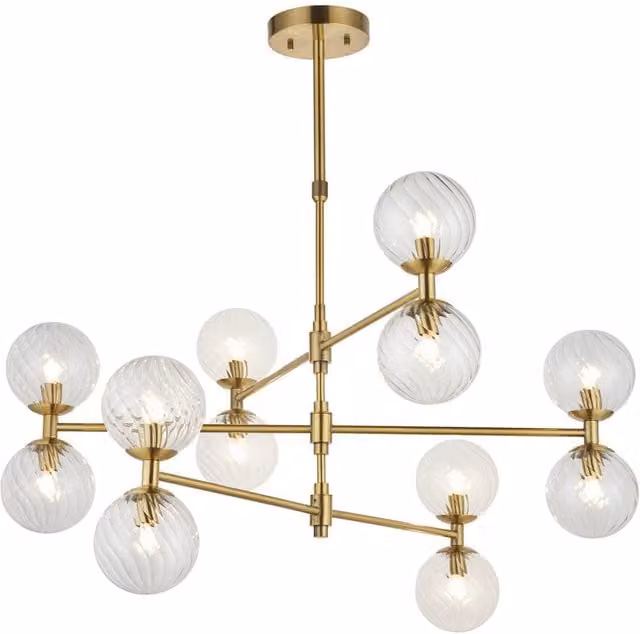 Netlighting Rome Multi Arm Pendant Light in Gold and Transparent Glass with 12 x G9 LED Bulbs