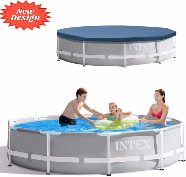 Intex Prism Frame Round Pool with Cover, Grey, Diameter: 304.8 cm