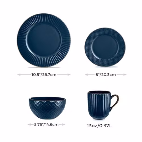 Tower Empire 16 Piece Stoneware Dinnerware Set in Blue and Bronze – 5