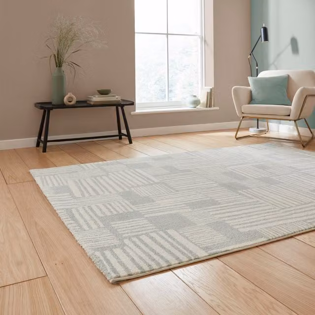 Catherine Lansfield Blocks Modern Abstract Geometric Rug in Sage Green