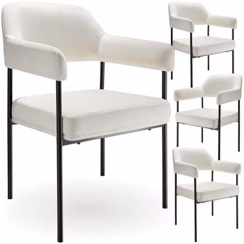 tectake Set of 4 Modern Dining Chairs with Woven Fabric and Metal Legs in White and Black – 1