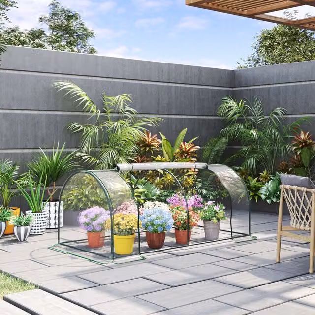Outsunny Transparent Tunnel Greenhouse with Steel Frame and Plastic Cover, W: 100 cm, D: 80 cm, H: 100 cm – 2