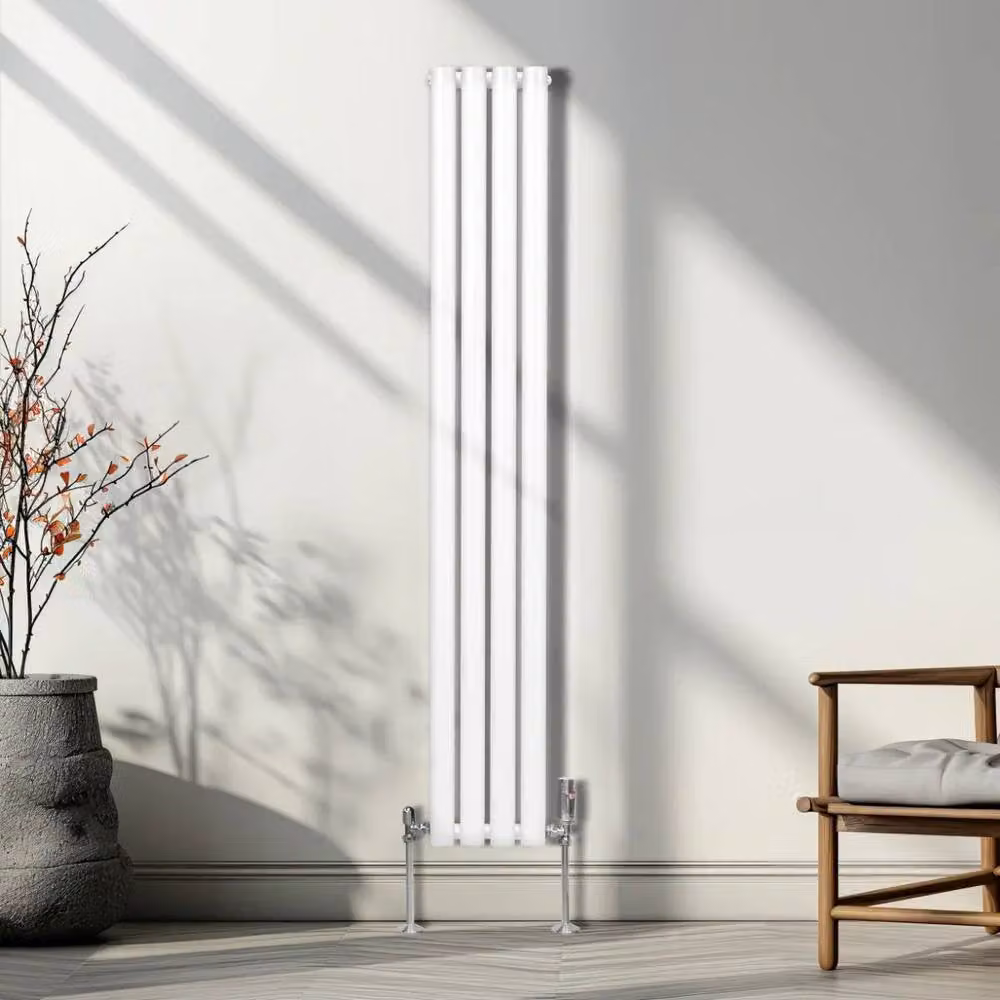 Monstershop Oval Column Radiator with Integrated Valves and Thermostat Head, White, H: 160 x W: 24 x D: 2.4 cm – 2