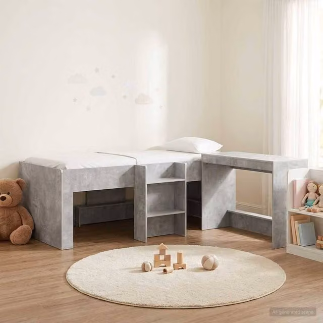 Berkfield Home Kids High Bed Frame with Desk in Concrete Grey