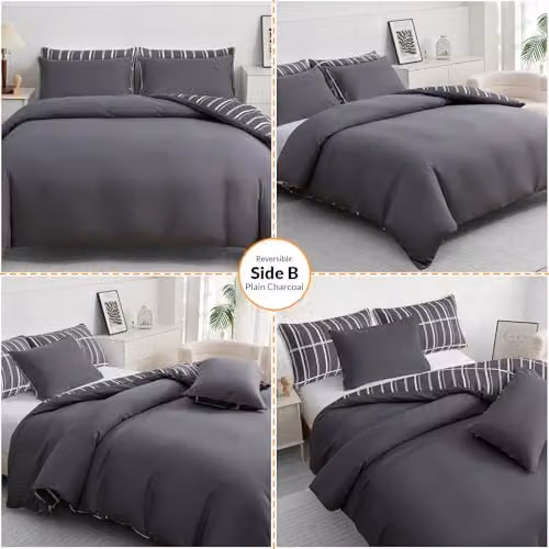 Pamposh Super King Reversible Duvet Set in Grey Anthracite, 3-Piece Premium Brushed Microfibre Bedding Set with Zipper Closure, Duvet Cover 200 x 200 cm and Pillowcases 50 x 75 cm – 4