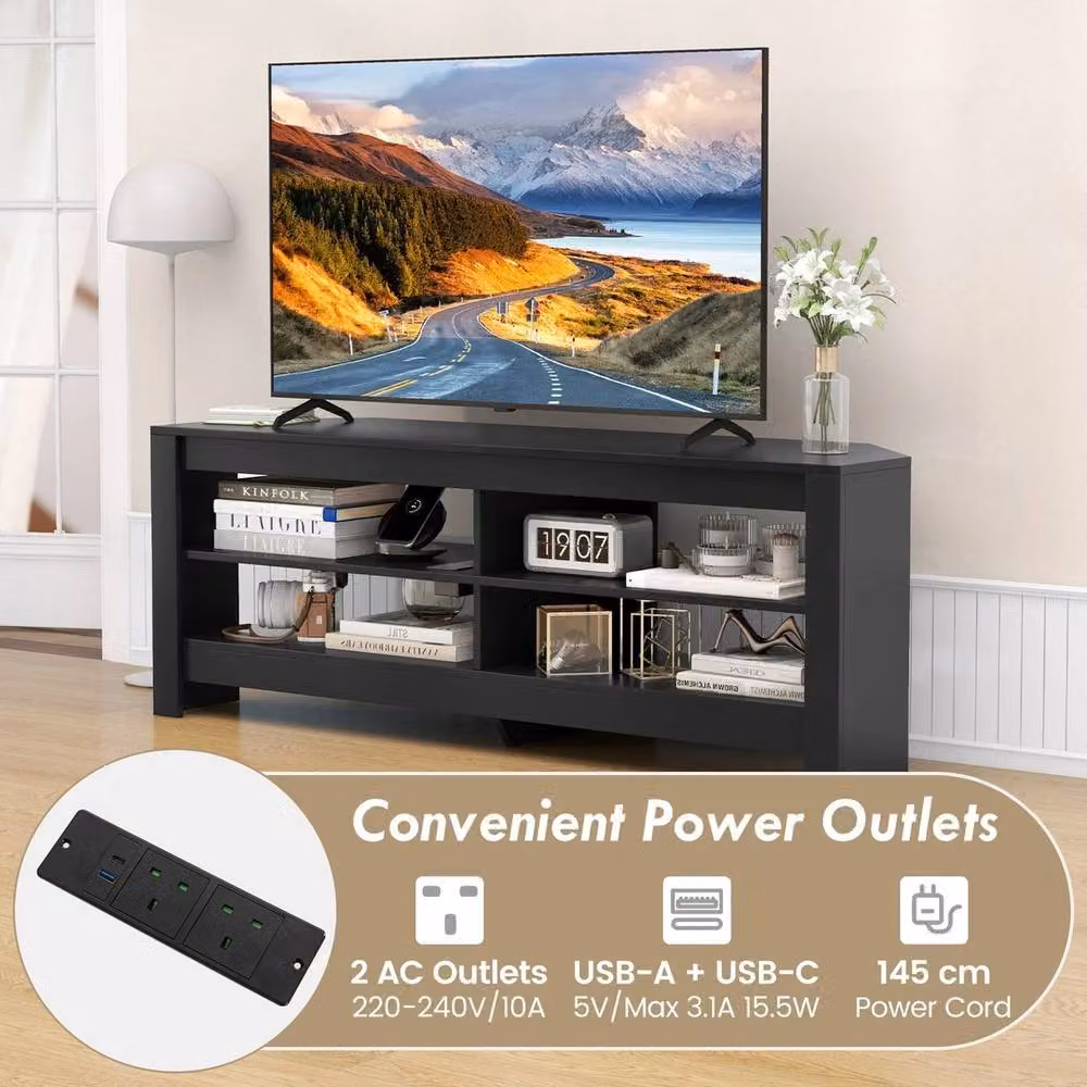 VOGREX 3-Tier Corner TV Stand and Entertainment Shelves in Matt Black – 3