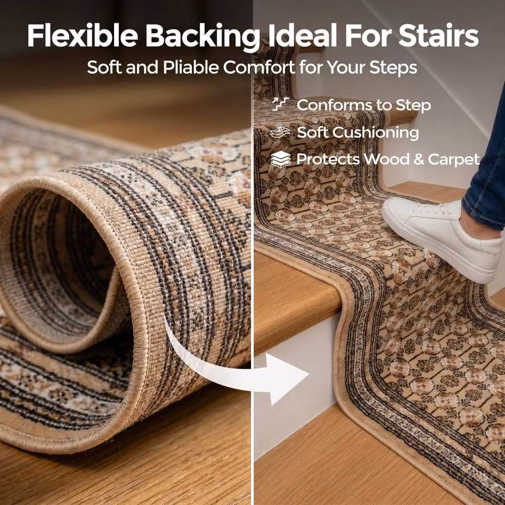 Bravich LTD Bokhara Traditional Hallway Runner Rug, Non-Slip Low Pile in Beige, W: 60 cm x L: 600 cm – 4