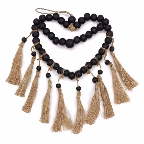 Ancient Wisdom Boho Rattan Heart Hanging Mobile in Multicolour and Black, W/H: 27 x 20 cm