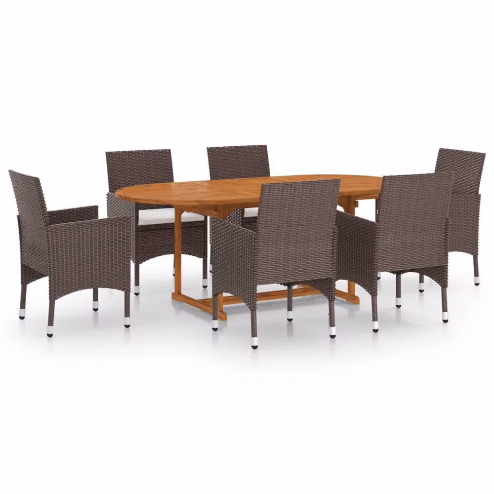 Berkfield Home 7 Piece Modern Garden Dining Set with Acacia Wood and Brown Cushions – 2
