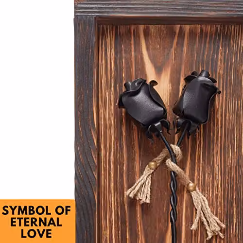 Novecrafto Black Forged Iron Roses in a Brown Burnt Wood Frame, Rectangular Wall Decor – 5