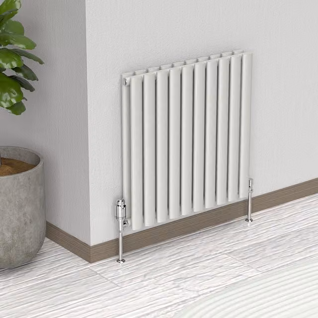 Lux Heat Oval Horizontal Coloured Double Radiator in Dove Grey, W: 600 mm x H: 540 mm