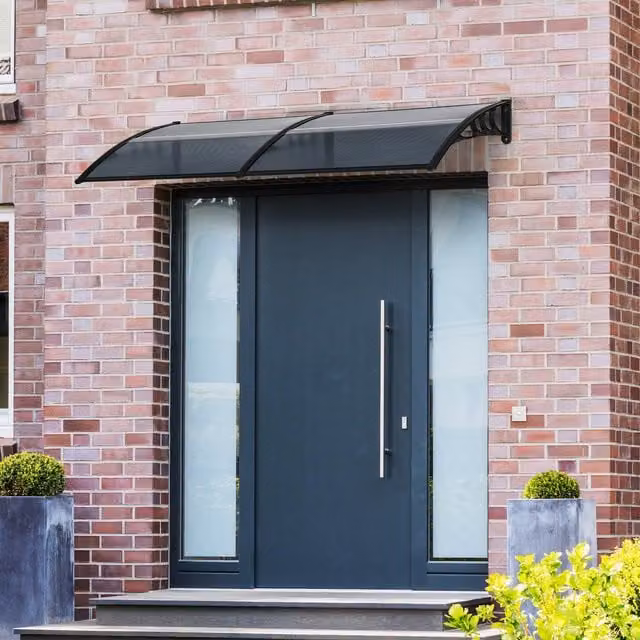 Outsunny Wall-Mounted Door Canopy Awning in Black and Transparent with Polycarbonate and Aluminium Construction, W: 75 cm, D: 23 cm, H: 75 cm – 1