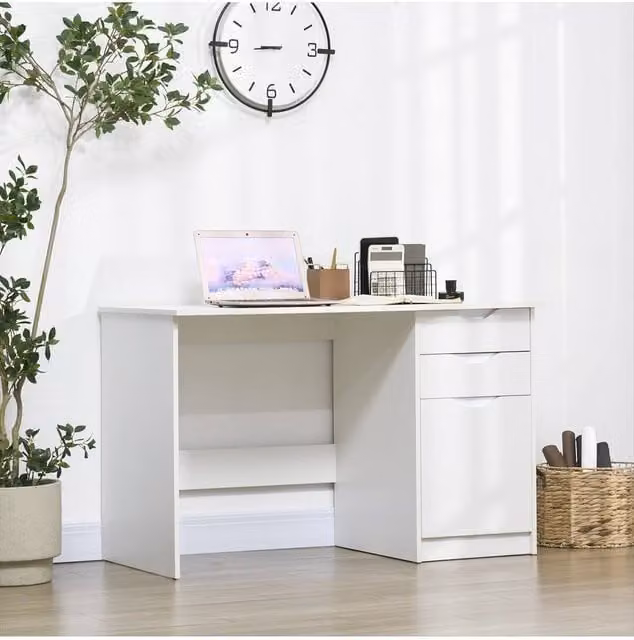 ERGOVEXA Modern White Computer Desk with Drawer Unit, W: 120 cm, D: 60 cm, H: 76 cm