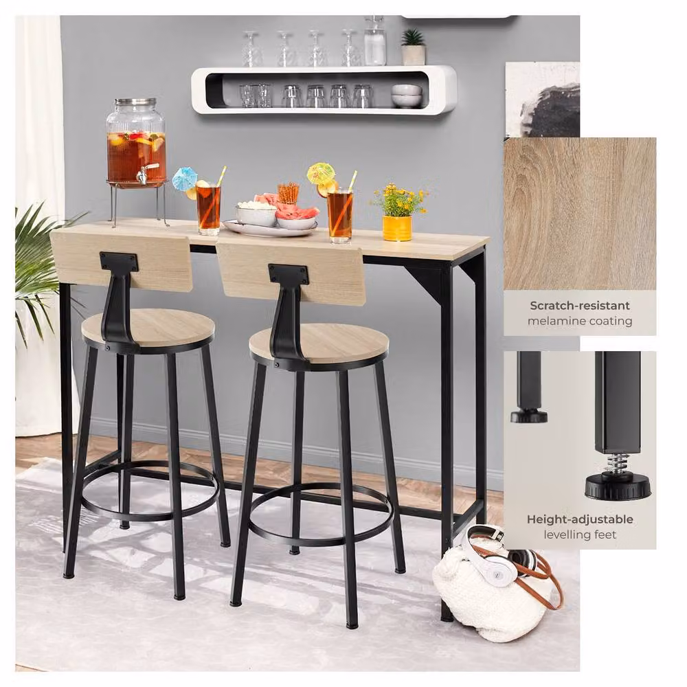 tectake Poole Industrial Bar Stools Set of 2 in Light Oak and Black – 3