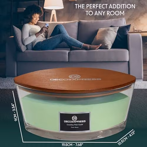 Deco Express Fresh Sheets Scented Woodwick Crackle Candle in Green – 5