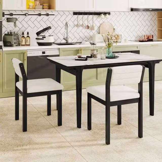 FORGEVIO Set of 2 Armless Side Chairs in White Imitation Lamb Fleece with Rubberwood Legs – 1