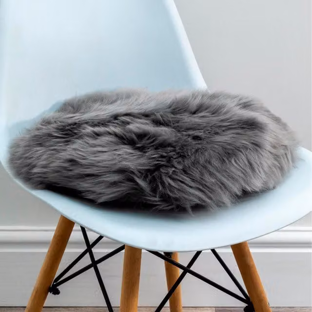 Native Natural Round Grey Lambskin Sheepskin Chair Pad