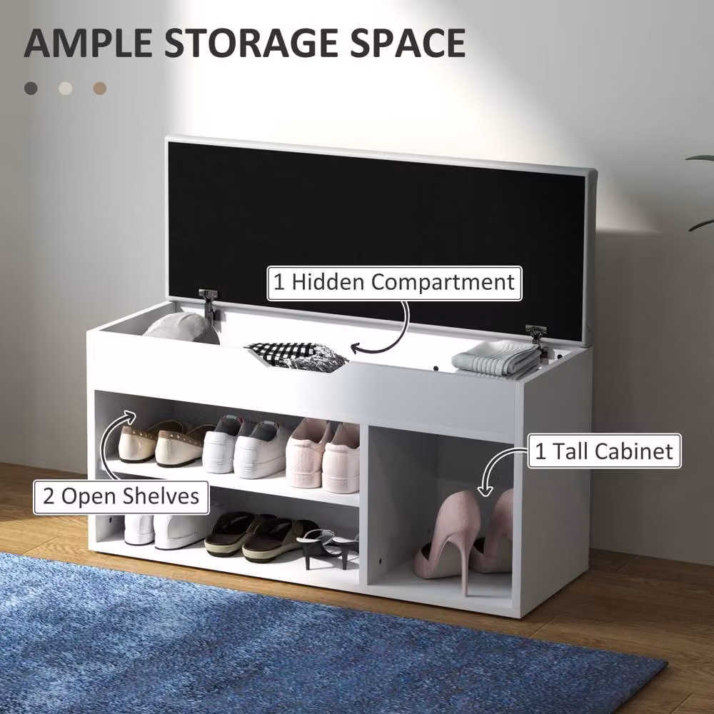 Wyld Haus Zima White Shoe Storage Bench with Light Grey Padded Seat – 3