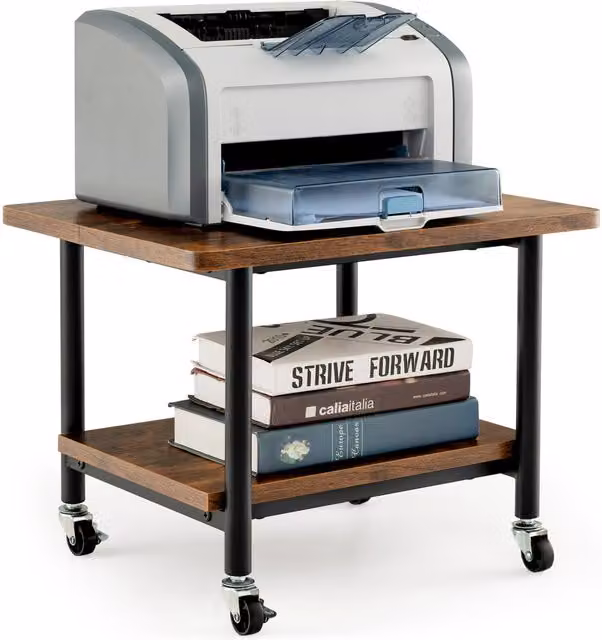 COSTWAY 2 Tier Mobile Printer Stand in Brown Metal