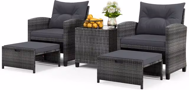 Costway 5 Piece Grey Rattan Patio Furniture Set