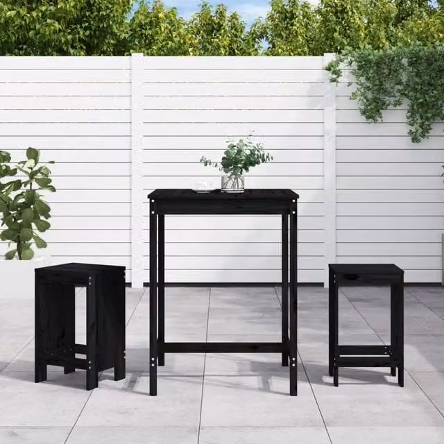 Berkfield Home 3 Piece Garden Bar Set in Black Solid Wood Pine – 1