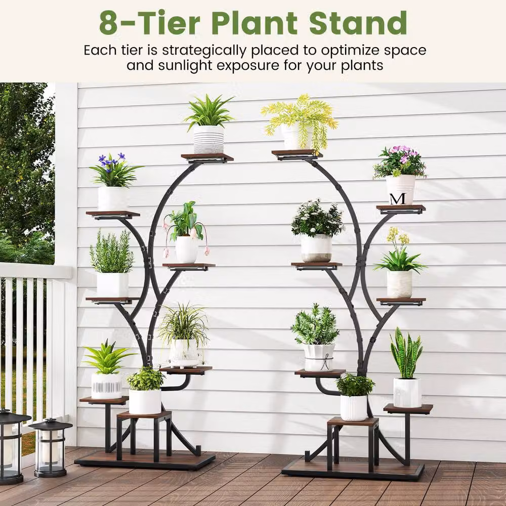 Gymax Metal Indoor Plant Stand with Grow Lights and Timer in Walnut and Black, Height: 146 cm – 3