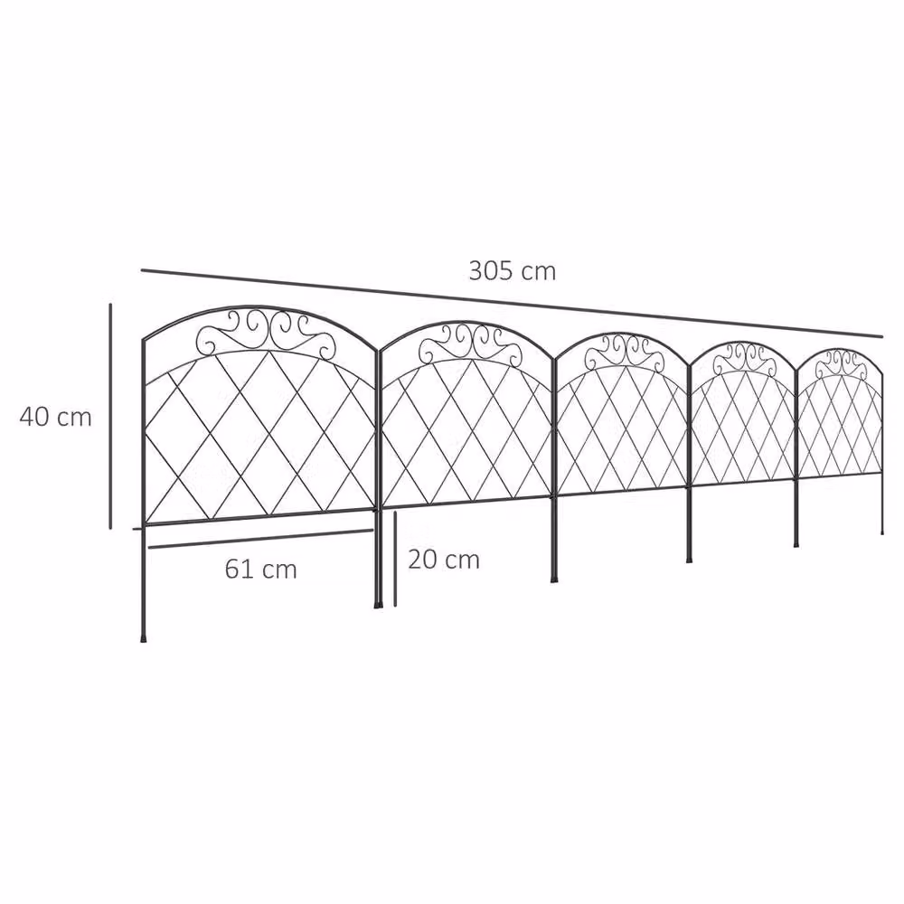 EONLION Black Outdoor Palisade Picket Fence Panels, H: 61 cm x W: 3 m – 2