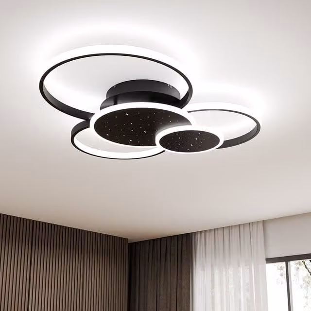 Livingandhome Modern Multi-Ring LED Ceiling Light in White with 115W Cool White Output