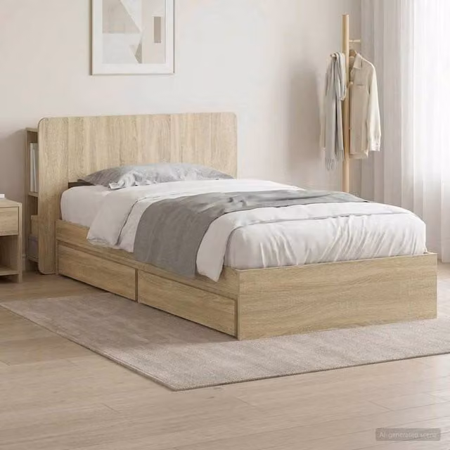 Berkfield Home Modern Bed Frame with Storage Drawers in Sonoma Oak Brown, W/D/H: 90 x 190 cm – 1