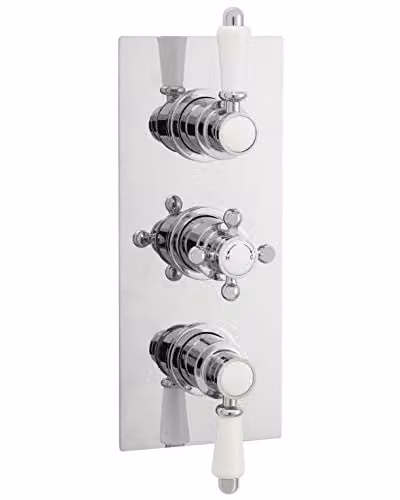 Nuie Chrome Solid Brass Traditional Triple Concealed Thermostatic 2 Outlet Shower Valve