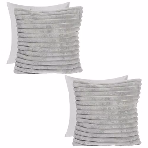 OHS Pack of 2 Faux Fur Ribbed Square Throw Pillows with Removable Covers, Grey, W/D/H: 45 x 45 x 45 cm