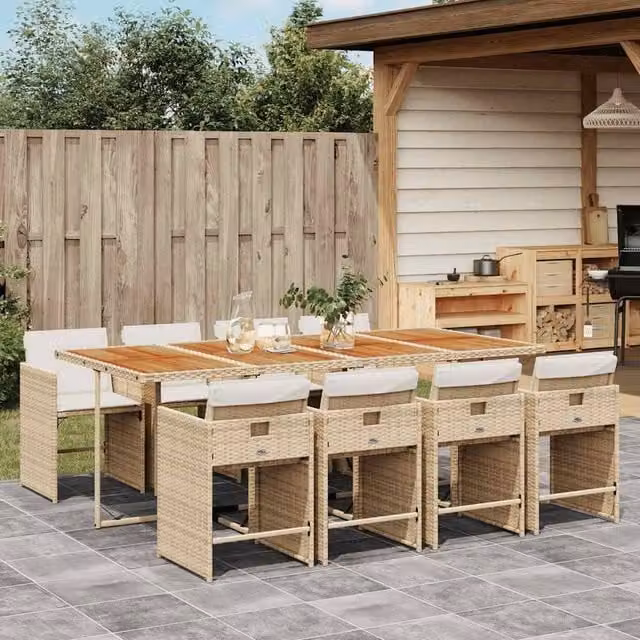 Berkfield Home 9 Piece Extendable Garden Dining Set with Beige Cushions and Acacia Wood