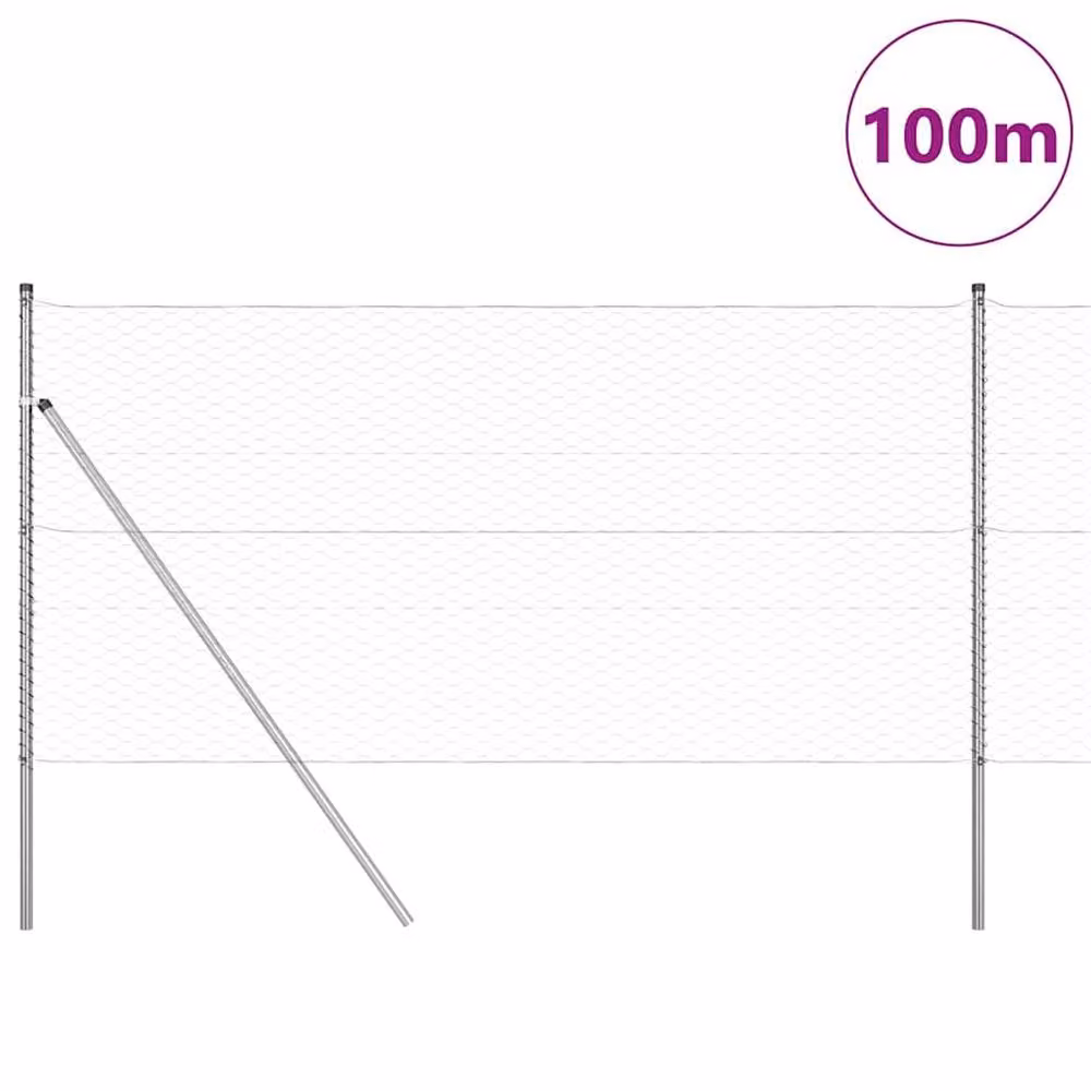 Berkfield Home Hexagon Fence, 100 m Galvanised Steel, Silver – 2