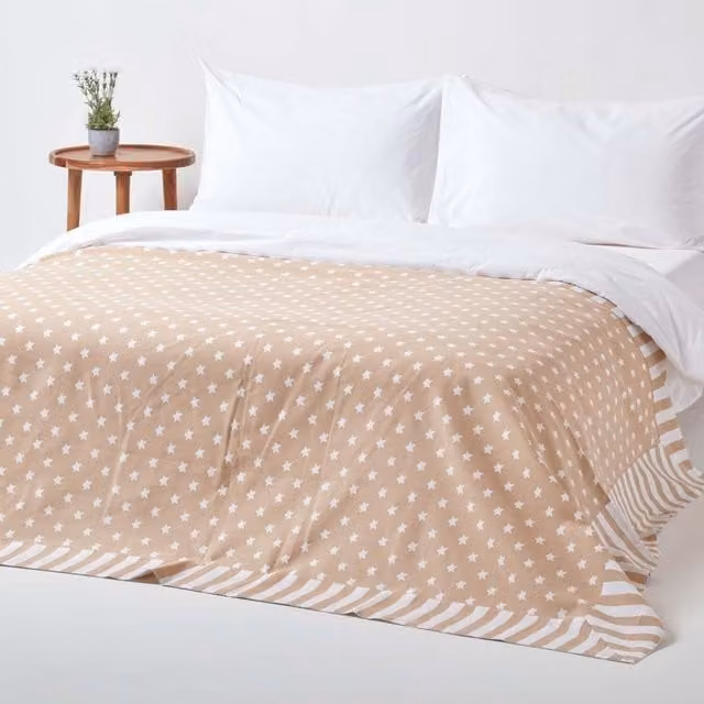 Homescapes Cotton Patchwork Decorative Throw in Beige and Brown