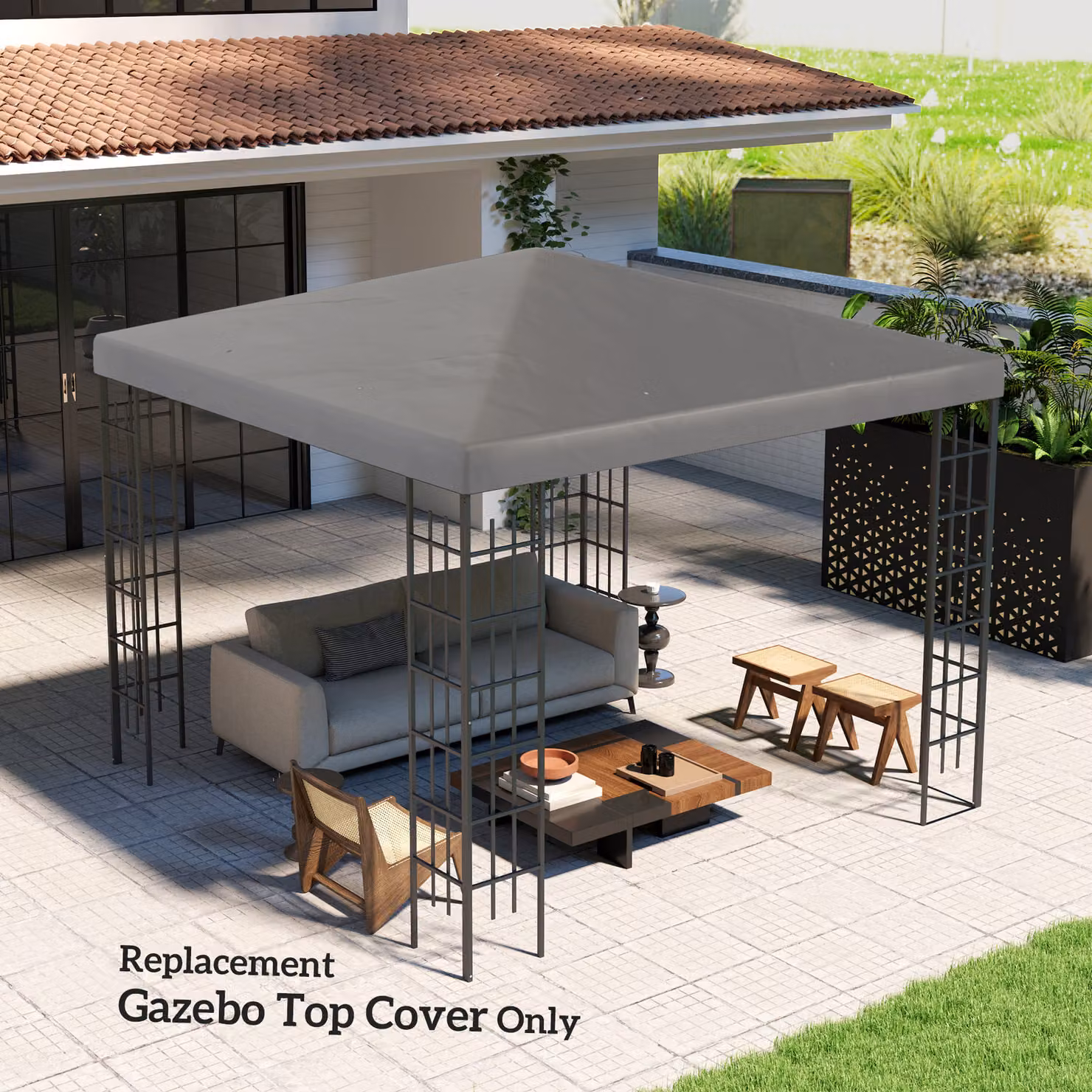Outsunny Grey Polyester Gazebo Frame Replacement with UPF 50+ Protection, W 3 x D 3 m – 4