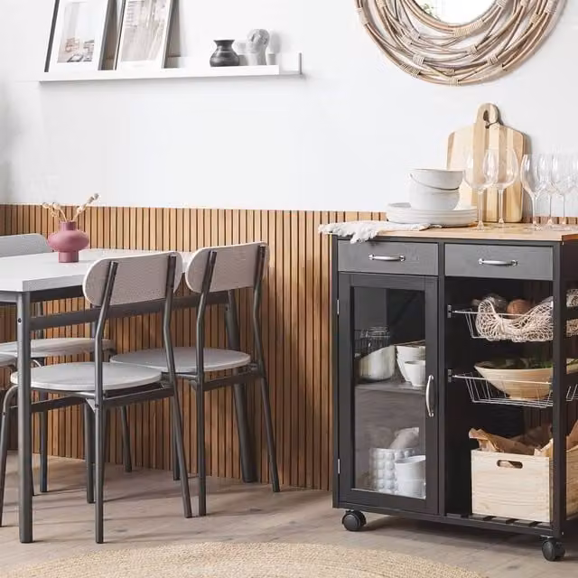 Wyld and Coco Kitchen Trolley in Black and Pine with 2 Drawers, 1 Cabinet and 2 Racks – 1