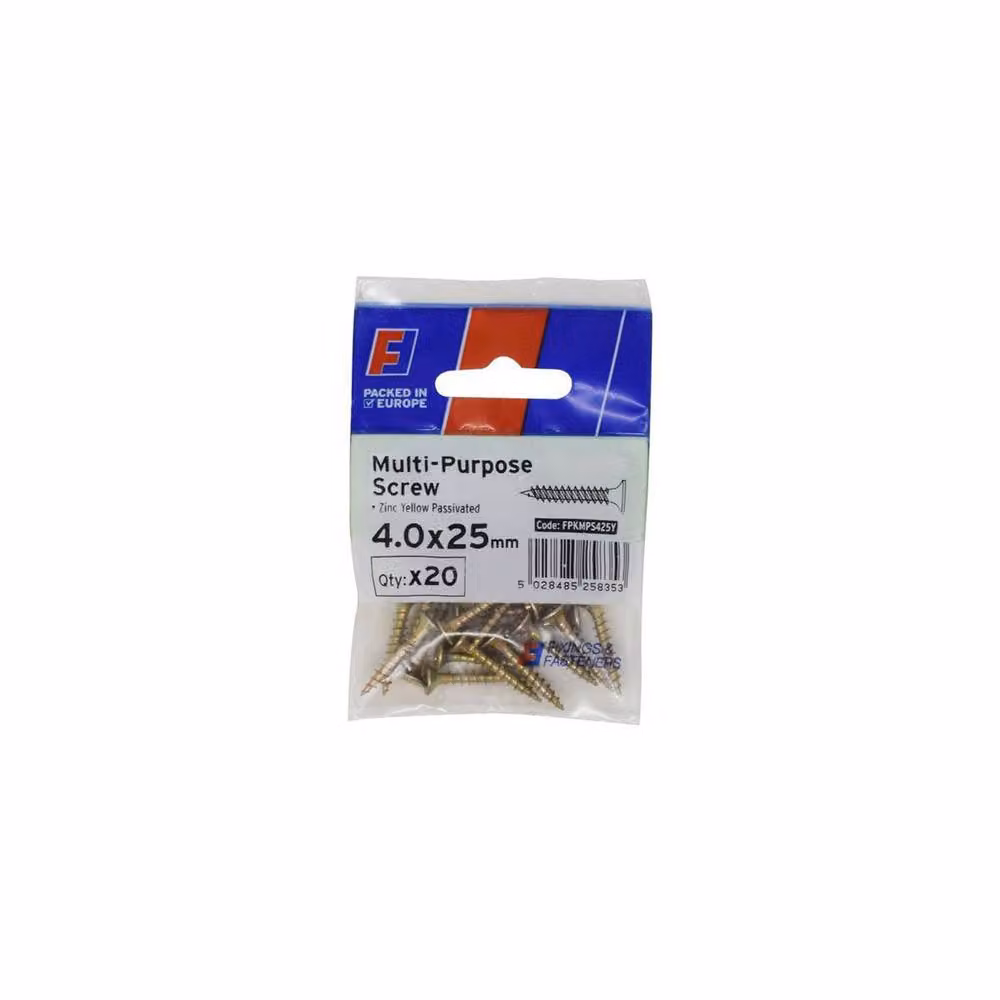 Forgefix Multi-Purpose Yellow Pozidriv Chipboard Self-Countersinking Screws, 4.0 x 25 mm – 2