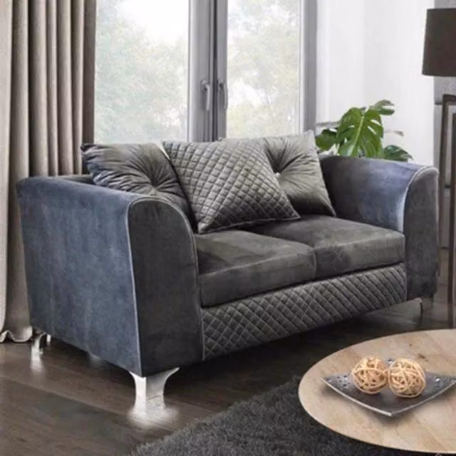 Furniture786Ltd Jasmy 3 and 2 Seater Sofa Set in Grey Plush Velvet with Solid Wood Frame