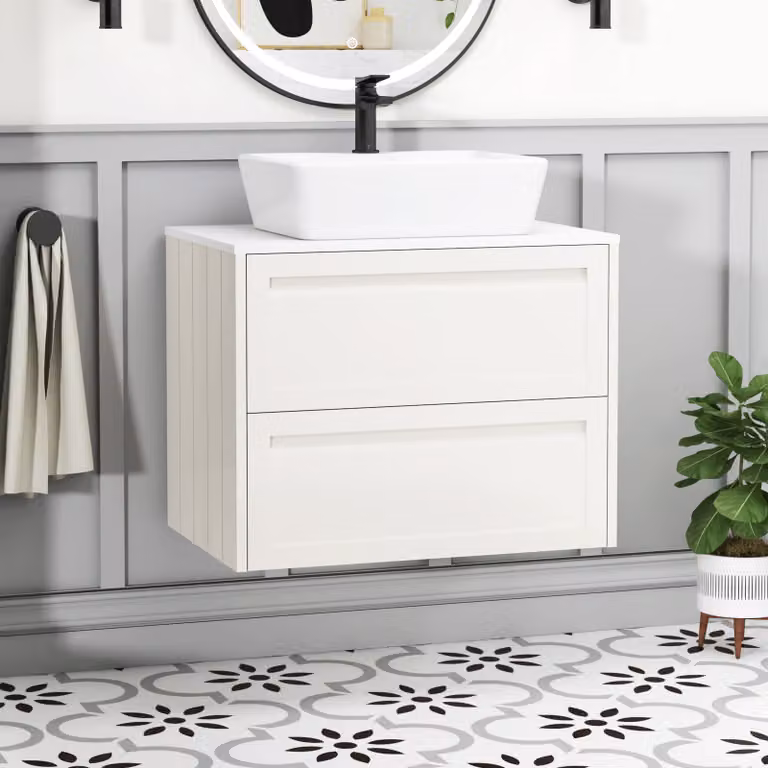 Royal Bathrooms Elmore Classic White Wall Hung Vanity Unit with 2 Drawers and Cube Basin, Width: 70 cm