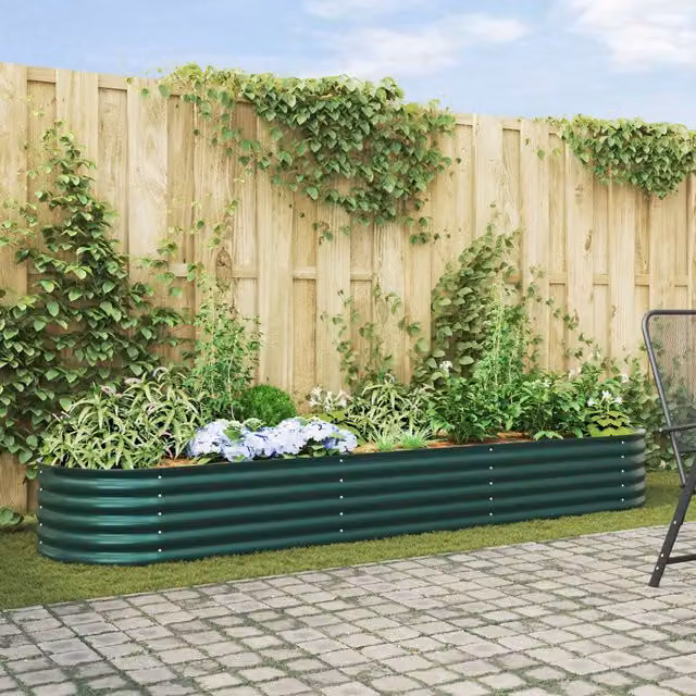 Berkfield Home Garden Green Galvanised Steel Raised Bed W: 320 cm, D: 80 cm, H: 44 cm