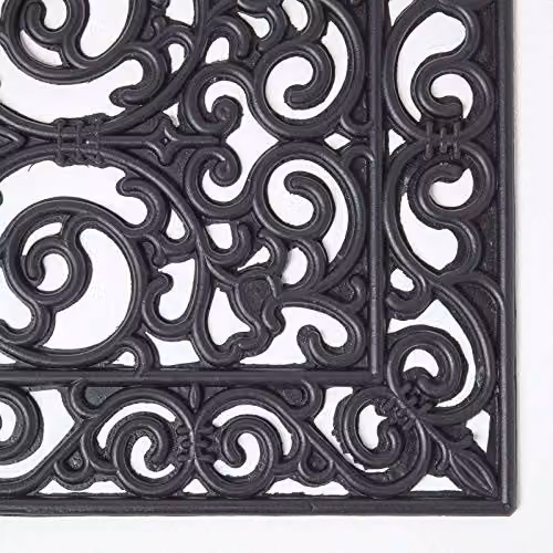 HOMESCAPES Black Wrought Iron Effect Rubber Doormat, W: 60 cm, D: 40 cm – 2